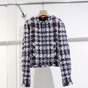 Authentic CHANEL Tweed Blazer - Black, White, Purple